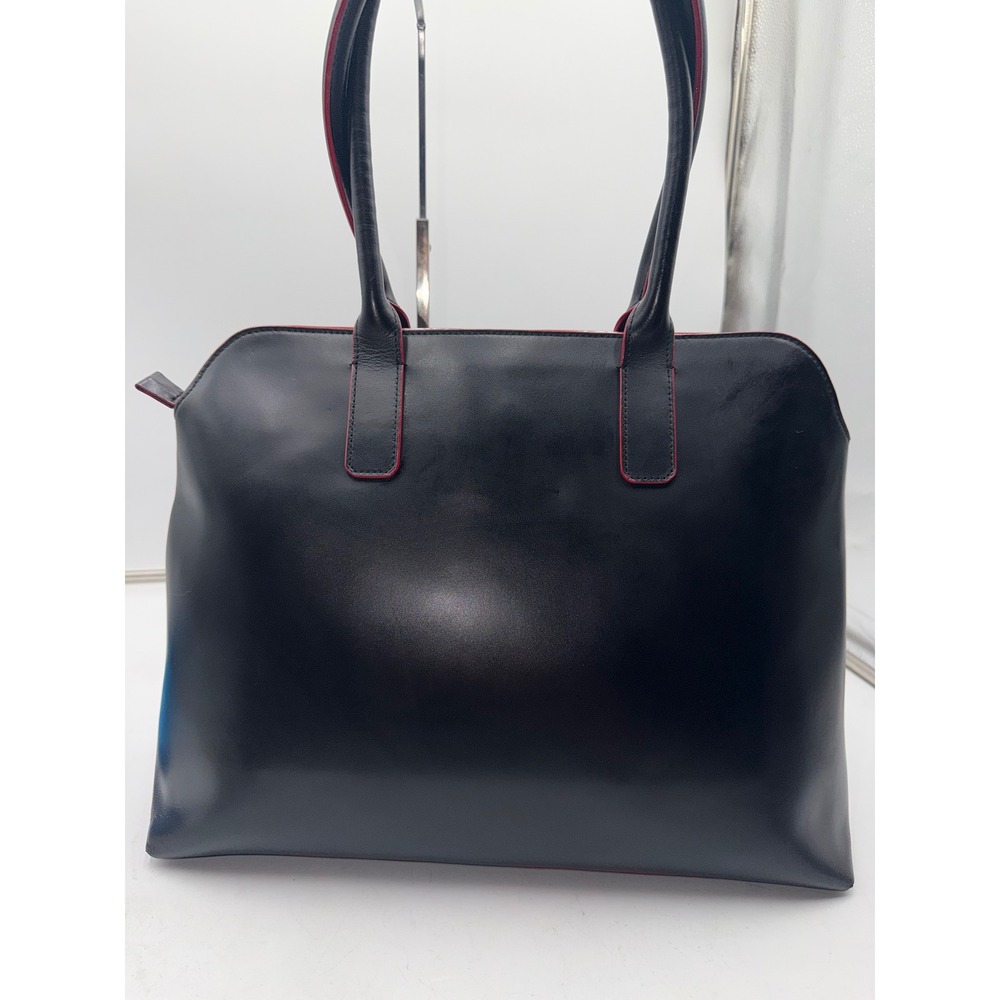 Lodis Black Leather Tote Bag Red Trim Laptop Work Shoulder Bag Structured - Picture 5 of 12